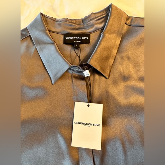 Generation Love Aurelie Silk Blouse in Steel - Size L - Picture 6 of 8
